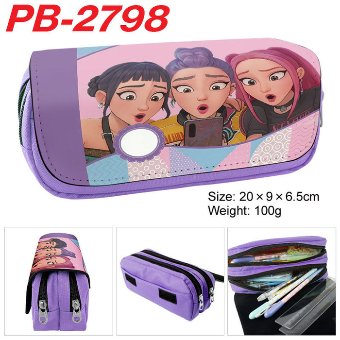Wholesale Kpop pu full color cartoon student pencil case stationery box