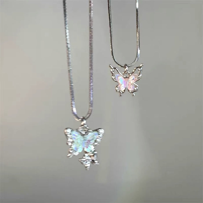 Wholesale Laser iridescent butterfly zircon necklace, light luxury, niche fashion, new accessories