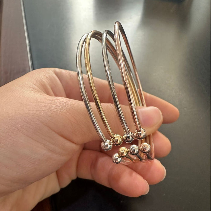 Wholesale Simple and versatile smooth surface bracelet, silver plated bracelet, C-shaped double bead adjustable size