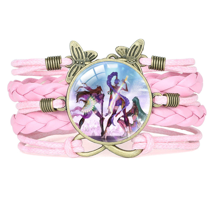 Wholesale KPOP Retro Butterfly Combination Cute Pink Multi-Layer Braided Girl Bracelet