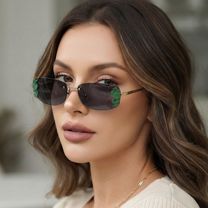 Wholesale Rimless Square Metal Leaf Decoration Sunglasses Fashion Accessory Gift for Women