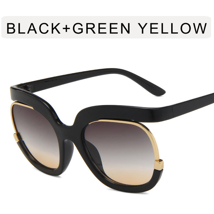 Wholesale Half frame sunglasses, new oval fashion large frame face repair sunglasses, personalized mirror legs, sun sunglasses