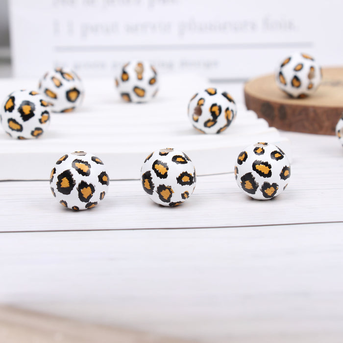 Wholesale 50PCS 16mm Printed Leopard Wood Beads Set JDC-BDS-TianYue019