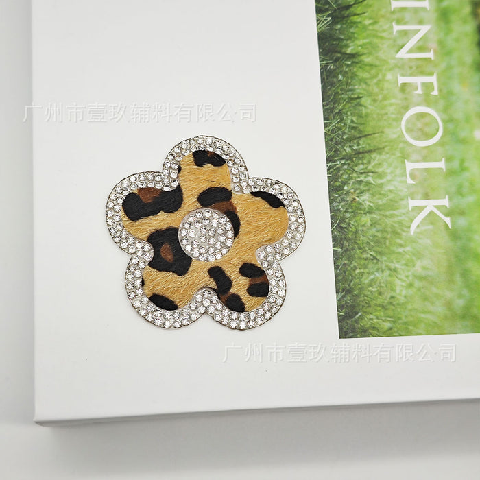 Wholesale Leopard print butterfly and flower rhinestone hotfix iron-on patches for DIY decoration.