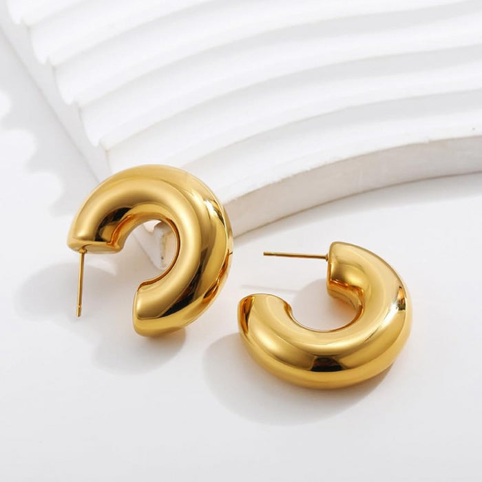 Wholesale Stainless Steel Gold Plated Hoop Earrings Round Open Hollow C-Shaped