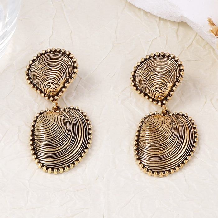 Wholesale Light luxury high-end alloy vintage style scallop texture geometric ocean earrings versatile casual earrings