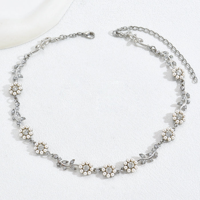 Wholesale Earrings Necklace Set Stylish Stamen Design Inlaid Pearl Zircon Necklace Earrings