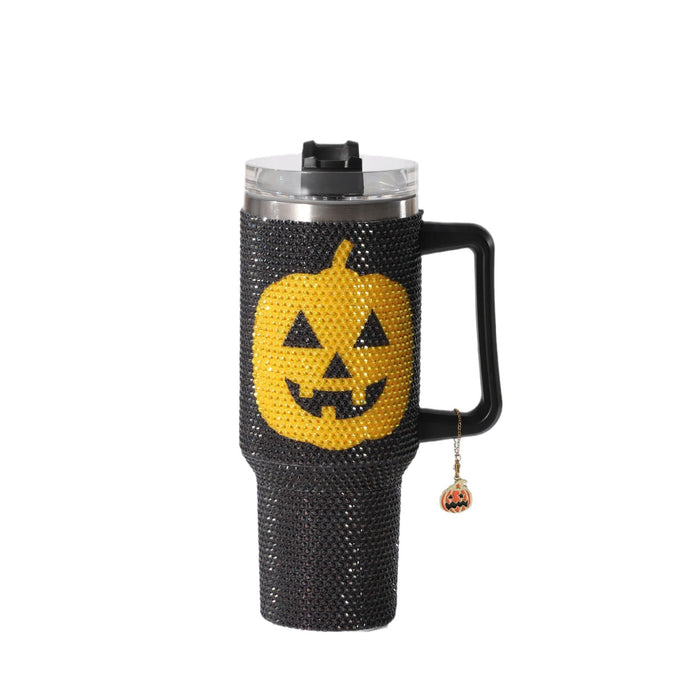Wholesale 304 Stainless Steel  Pumpkin Face Rhinestone Vacuum Insulated Cup 40oz