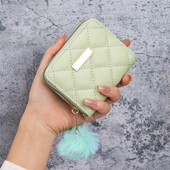 Wholesale Urban simple style coin purse card bag rhombus fur ball mini bag women' s bag