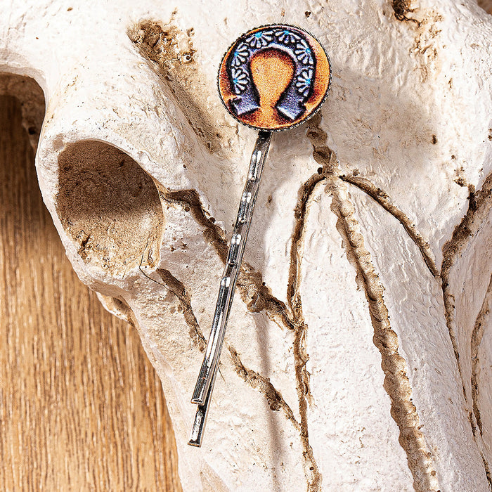 Wholesale leather western cactus horseshoe pattern printing hairpin