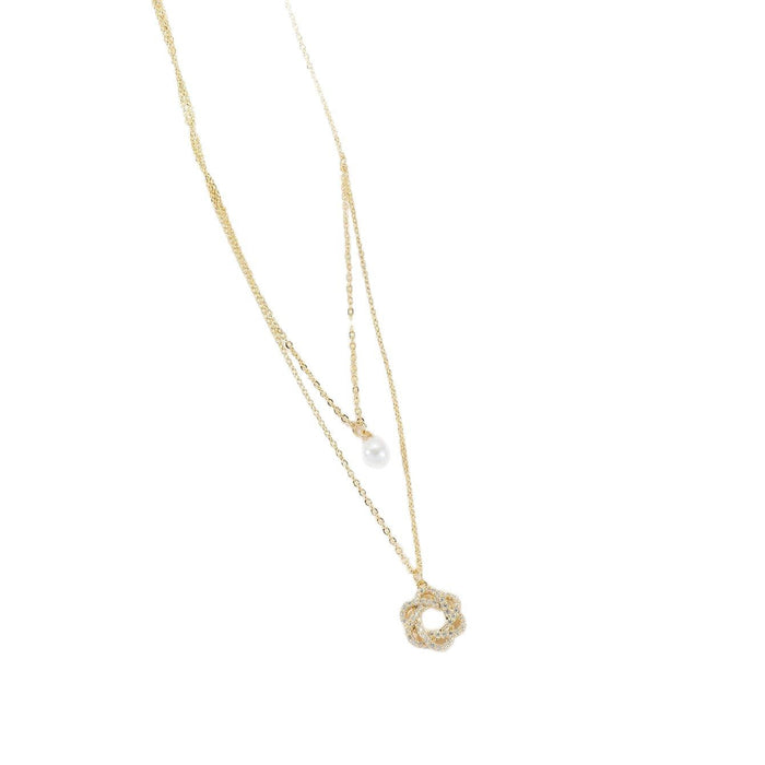 Wholesale Fashionable luxury pearl pendant double layered necklace versatile and simple collarbone chain