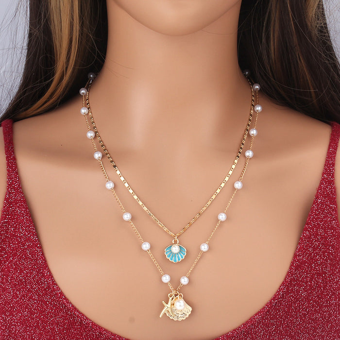 Wholesale Jewelry Shell Necklace Imitation Pearl Sea Star Necklace suit Seaside Necklace