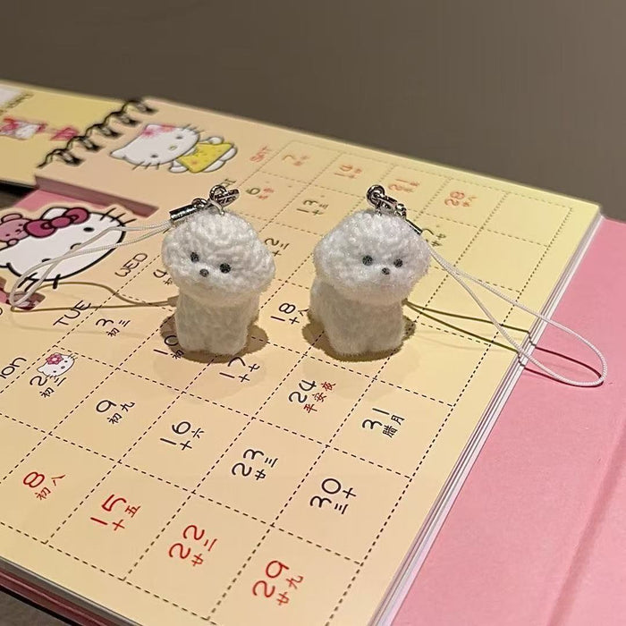 Wholesale Cute Soft Cute Flocking White Dog Mobile Phone Car Keychain Pendant Women's Chain