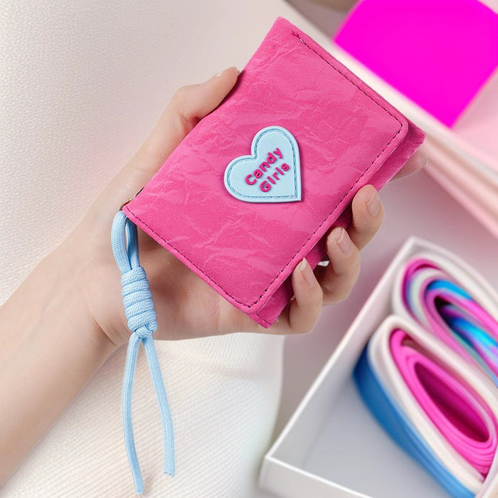 Wholesale Lanyard Wallet Love Design PU Solid Color Daily Casual Women' s Wallet