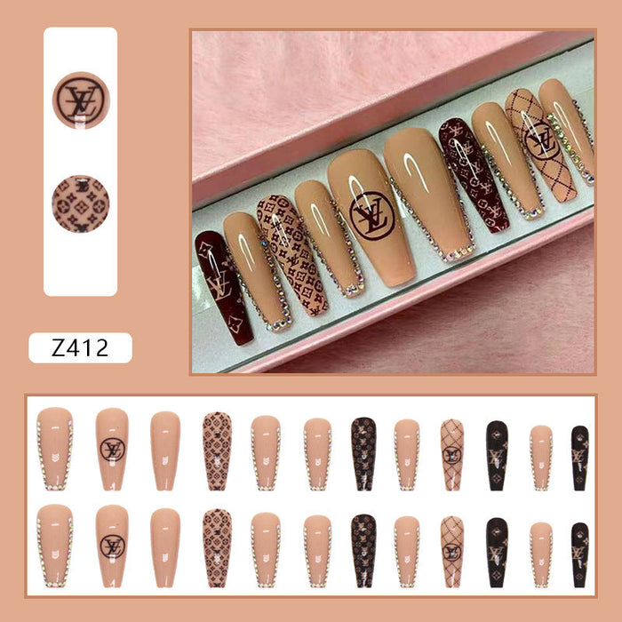 Wholesale Long Brown Diamond Nail Stickers (F) JDC-NS-QiH021