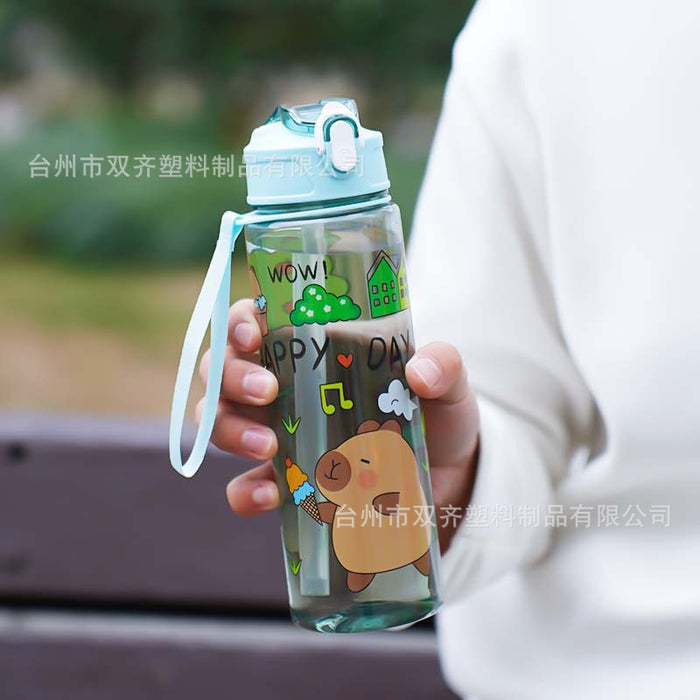 Wholesale  Straw Water Cup Cute Children' s Straw Cup Student Portable Cartoon Water Cup with Lanyard
