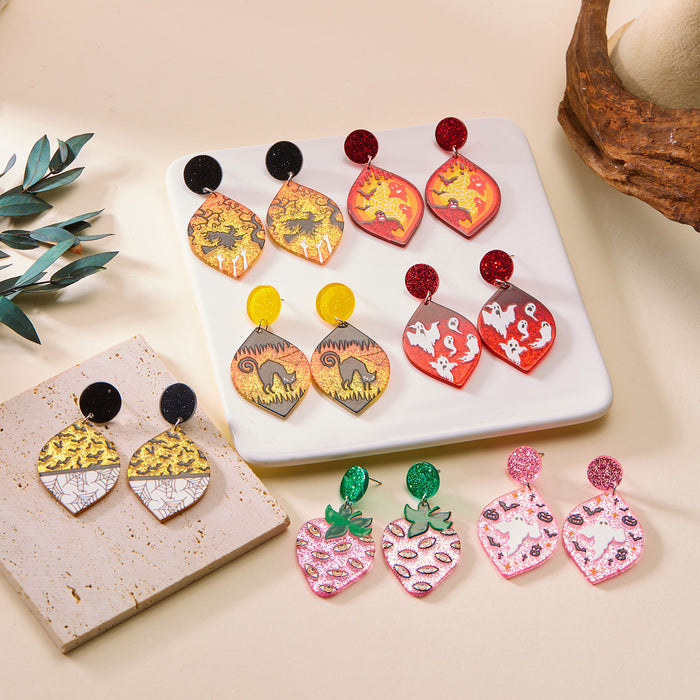 Wholesale  Day Earrings Jewelry Ghost Eyes Funny Holiday Leaf-shaped Acrylic Earrings