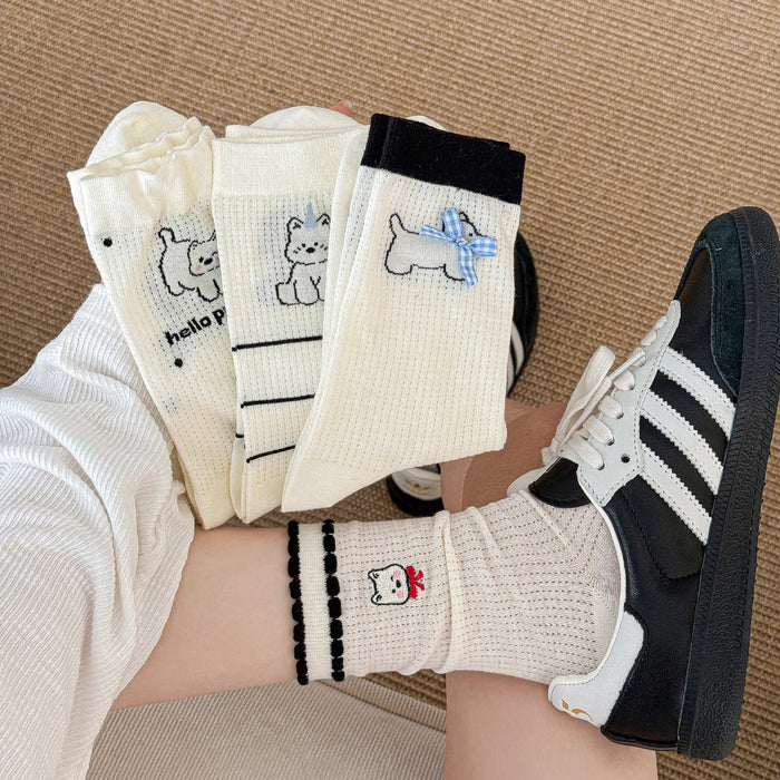 Wholesale Bow Socks Mesh Socks Cartoon polka dot Stripes Middle Socks