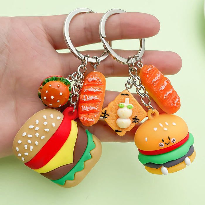 Wholesale Burger fries pizza keychain pendant creative soft rubber food toy pendant bag hanging decoration small gift