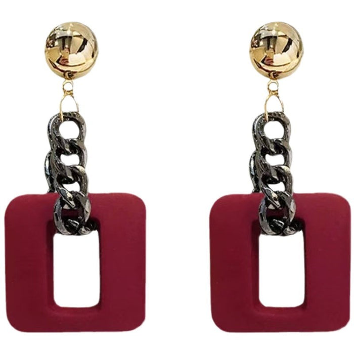 Wholesale Exaggerated high-end temperament metal red earrings women's geometric square long earrings