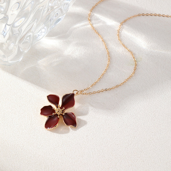 Wholesale Drip Oil Flower Necklace Earrings Camellia Jewelry Set