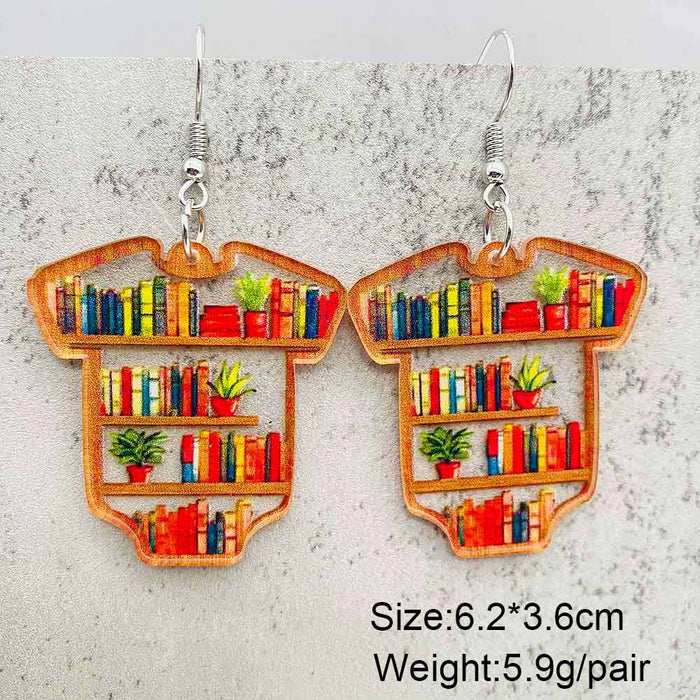 Wholesale Acrylic Teacher' s Day Earrings Rabbit Cat Love Cloud Bookshelf Earrings for Book Lovers
