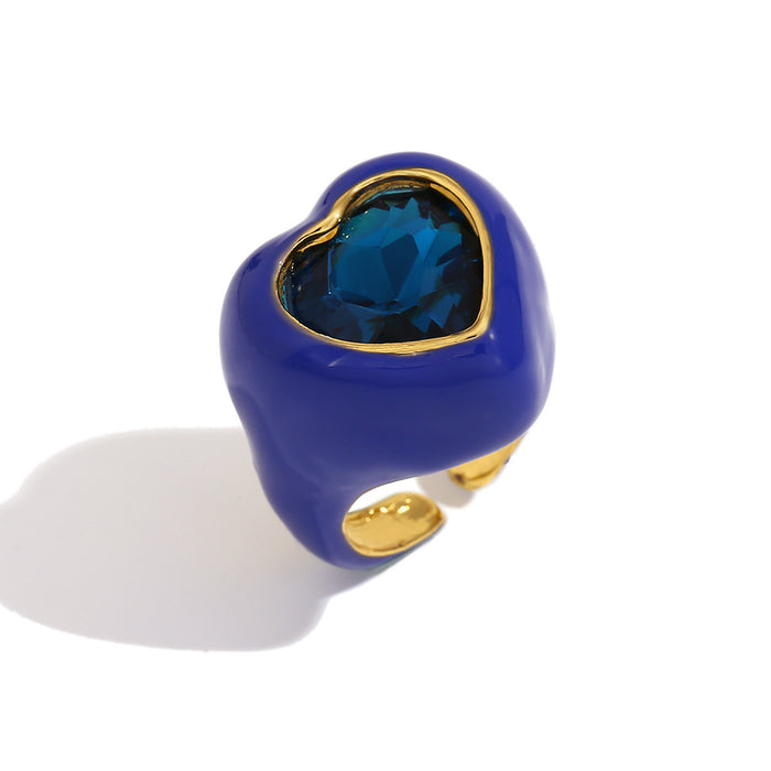 Wholesale Personalized Oil-Drip Ring Stainless Steel Plated with Gold Peach Heart Flower