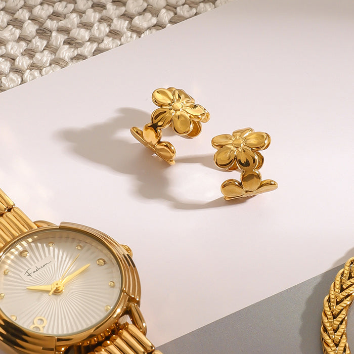 Wholesale Stainless steel flower earrings with high-end feel, no ear holes, ear bone clip, titanium steel earrings