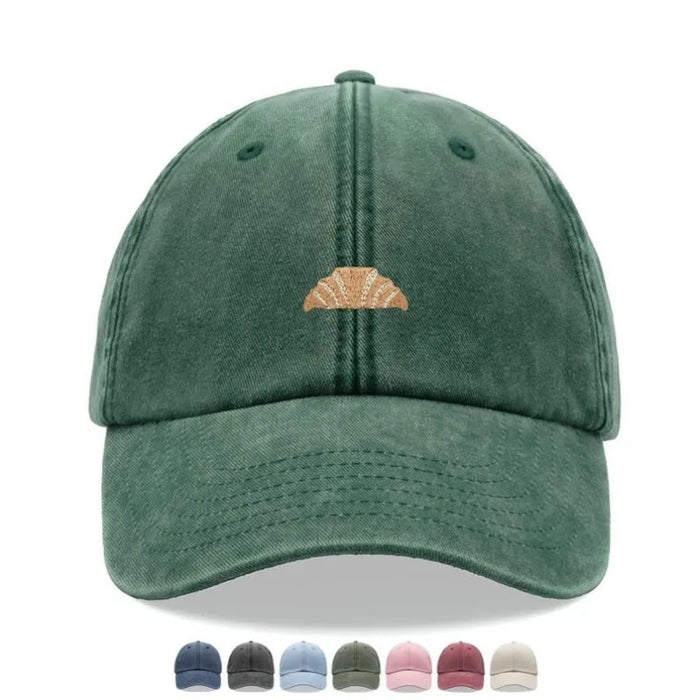 Wholesale Retro Croissant Print Washed Baseball Cap Trendy Adjustable Curved Brim Sun Hat For Everyday Wear