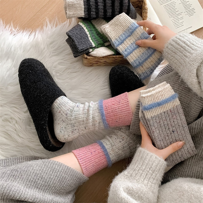 Wholesale Wool striped socks for children, contrasting colors, plush warmth, mid tube pile socks