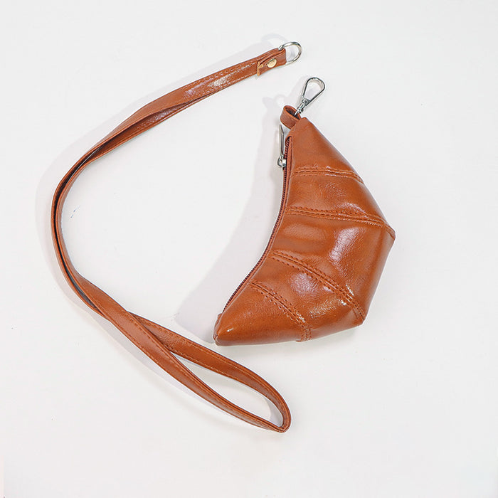 Wholesale Halterneck croissant cute earphones small bag dumpling bag PU leather with lanyard