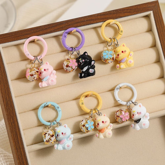 Wholesale Cute Cat Resin Phone Chain Keychain Cartoon Animal Bag Charm Gift For Girls Boutique Resale Accessory