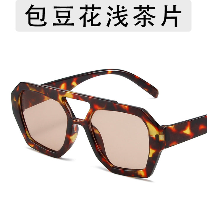 Wholesale Fashion Sunglasses Large Frame Double Beam Sunglasses Leopard Pattern Color Personalized Wearing Glasses