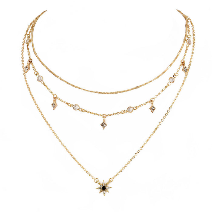 Wholesale Diamond studded star fashion new crystal splicing alloy fancy chain multi-layer temperament necklace