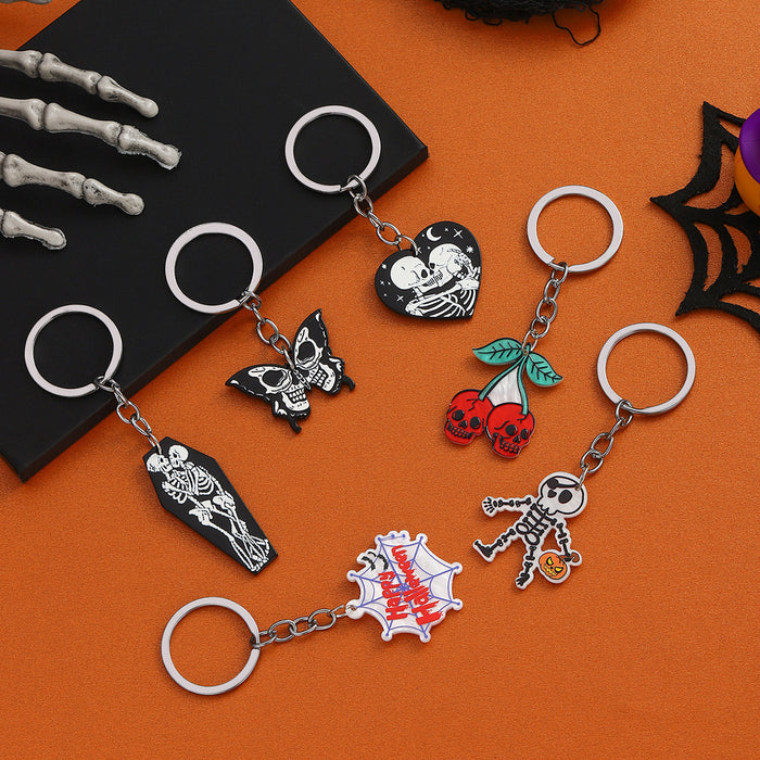 Wholesale Acrylic  Skull Keychain with  Web Design Party Decorative Accessory MOQ:2