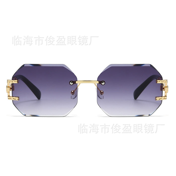 Wholesale Frameless polygonal sunglasses for women, personalized glasses for fashion, gradient color sunshade sunglasses for men