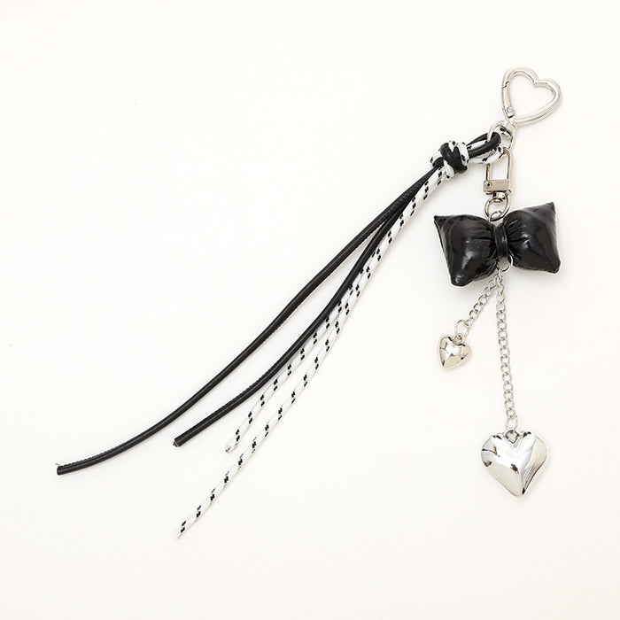 Wholesale Leather bow heart pendant luggage keychain lanyard accessories single buckle tassel pendant accessories