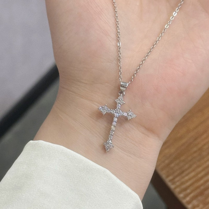 Wholesale New cross necklace, light luxury, niche, high-end texture, zircon sparkling diamond collarbone chain
