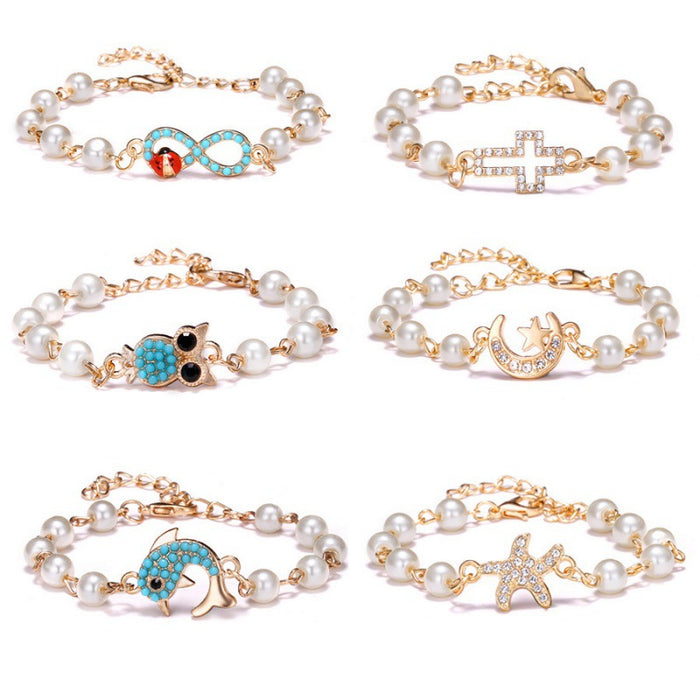 Wholesale Cross 8-shaped Round Hollow Rhinestone Pearl Bracelet JDC-BT-Chuya001