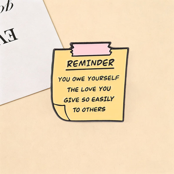 Wholesale Stylish Zinc Alloy Brooch Pin Enamel Sticky Note Shape With Inspirational English Quote Jewelry Accessory
