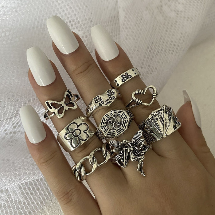 Wholesale Dark Retro Creative Spades a Card Ring Five-Piece Set Women' s Personalized Hand Accessories National Show Aliexpress Hot Selling