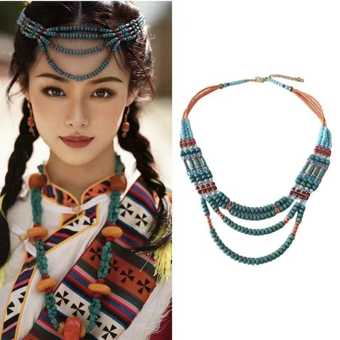 Wholesale Ethnic Style 4-layer Glass Rice Beads Bohemian Forehead Necklace JDC-NE-YuT001