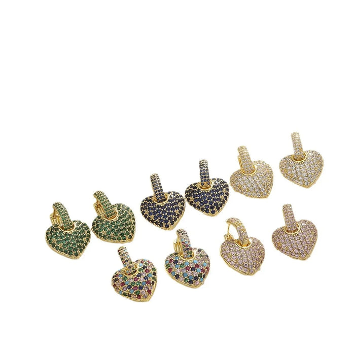 Wholesale Light luxury, high-end temperament, retro colored zircon heart-shaped heart earrings, earrings, earrings, ear buckles