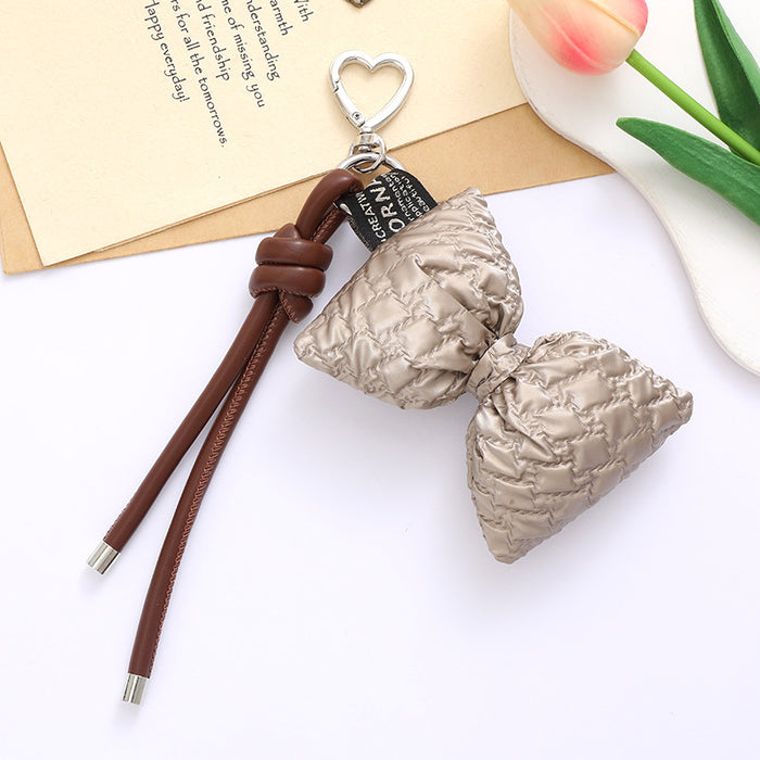 Wholesale Leather bow heart pendant luggage keychain lanyard accessories single buckle tassel pendant accessories