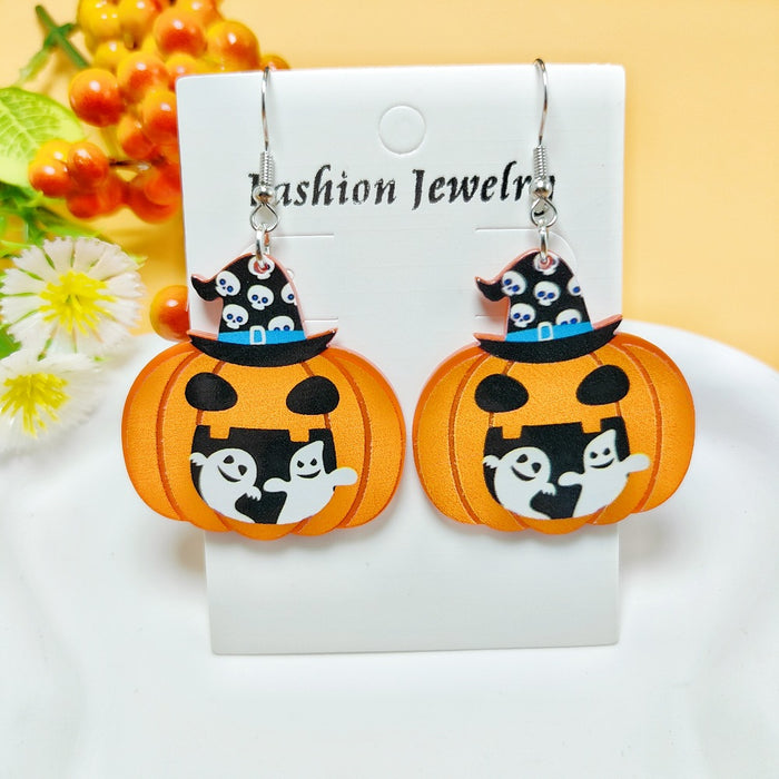 Wholesale Halloween Pumpkin Ghost Style Acrylic Earrings JDC-ES-QiYu003