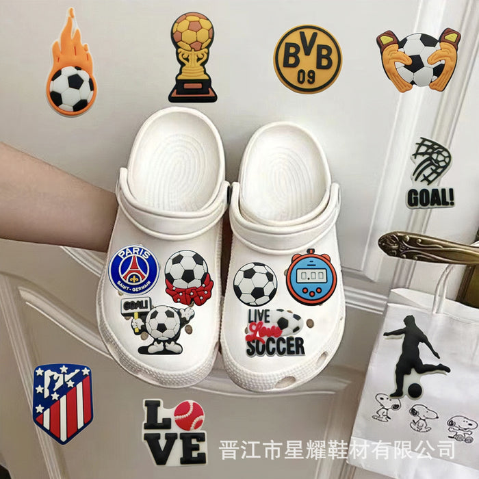 Wholesale Football themed cartoon hole shoes, flower shoe buckles, DIY detachable shoe decoration accessories wholesale PVC soft rubber
