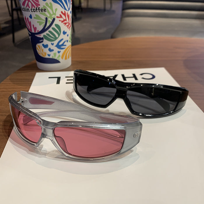 Wholesale Future oriented bright silver sunglasses with UV protection surround glasses