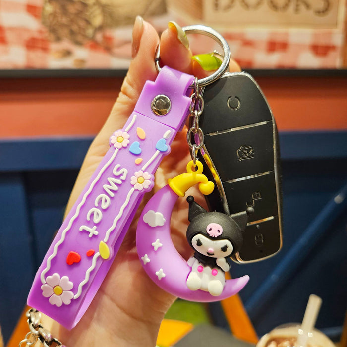 Wholesale cartoon moon keychain bag small pendant  flexible glue three-dimensional anti-lost key chain