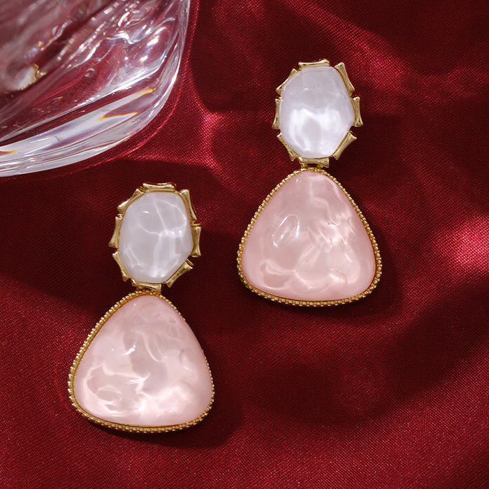 Wholesale Color blocking water ripple retro triangular circular unique light luxury design earrings