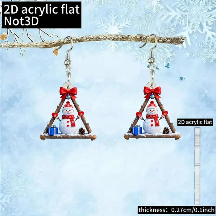 Wholesale Acrylic Christmas Snowman Bell Earrings 2D Cartoon Pendant Design Party Wear Fashion Accessory